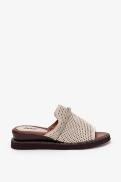 Sale Boto Klapki Damskie Na Koturnie Z Ozdobnym Paseczkiem Beżowe Teriwes Beżowy