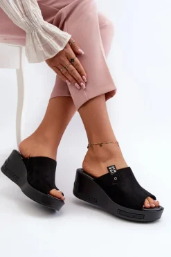 Klapki Damskie Na Koturnie Czarne Vleni Damskie Klapki Na Koturnie|Klapki Damskie Klasyczne