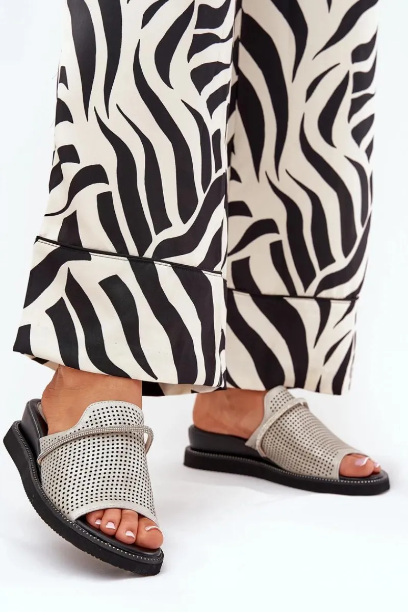 Klapki Na Koturnie|Klapki Na Platformie>Boto Klapki Damskie Na Koturnie Z Ozdobnym Paseczkiem Srebrne Teriwes Srebrny