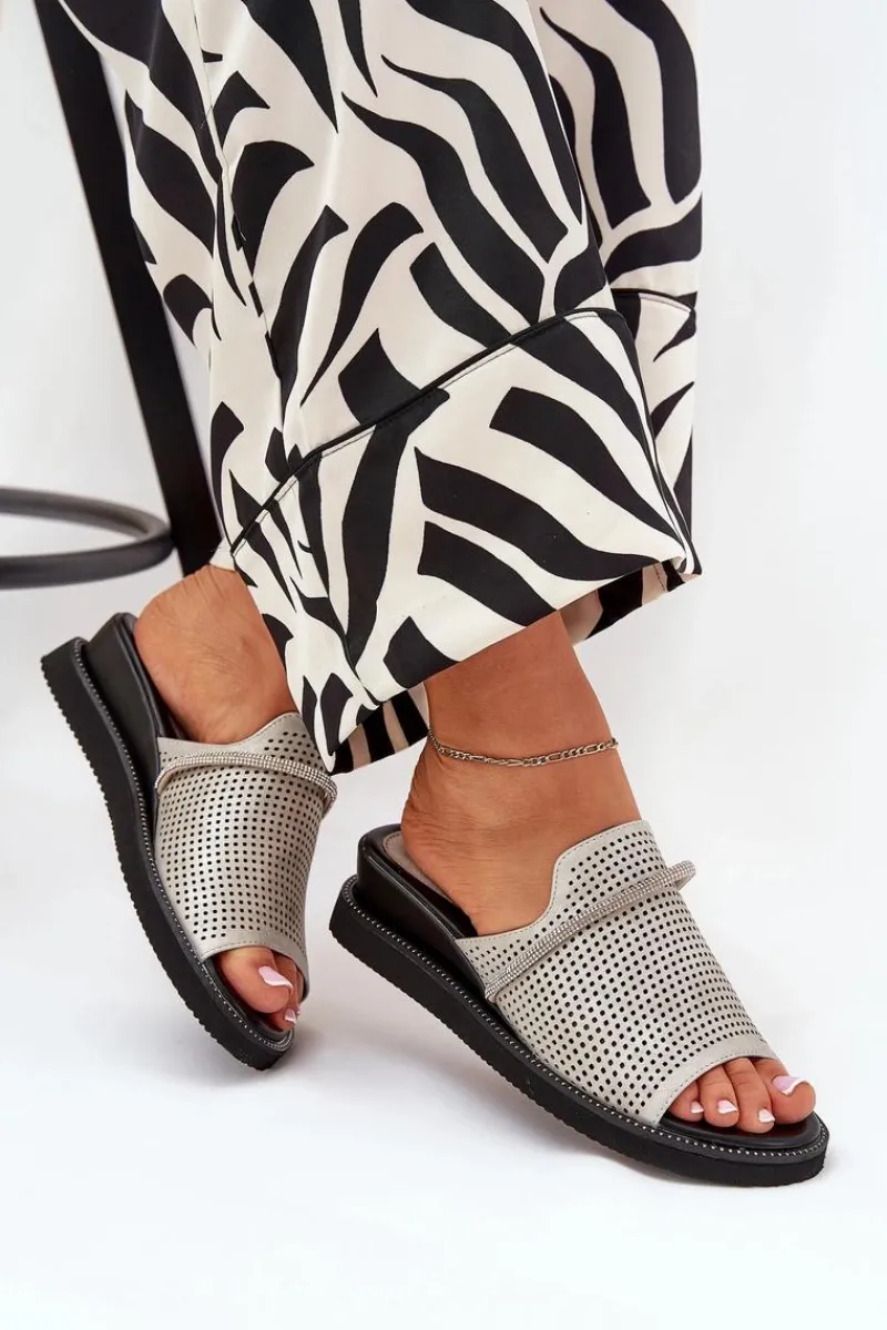 Klapki Na Koturnie|Klapki Na Platformie>Boto Klapki Damskie Na Koturnie Z Ozdobnym Paseczkiem Srebrne Teriwes Srebrny