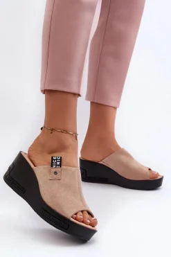 Klapki Na Koturnie|Klapki Damskie Klasyczne>Buty damskie Vinceza Klapki Damskie Na Koturnie Beżowe Vleni