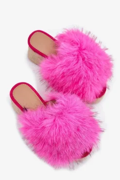 Klapki Na Koturnie|Klapki Z Futerkiem></noscript>Boto Klapki Damskie Na Koturnie Z Futerkiem I Plecionką Fuksja Virela