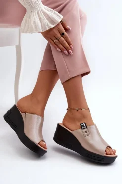 Hot Buty damskie Vinceza Klapki Damskie Na Koturnie Złote Vleni