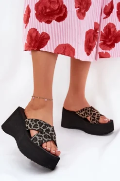 Klapki Na Koturnie|Klapki Na Platformie>Boto Klapki Damskie Na Koturnie I Platformie Panterka Czarne Sevolee