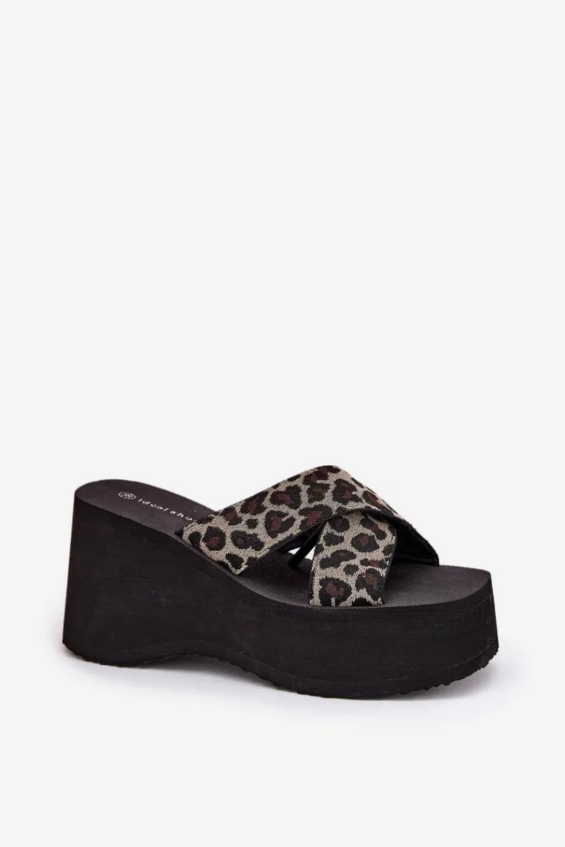Klapki Na Koturnie|Klapki Na Platformie>Boto Klapki Damskie Na Koturnie I Platformie Panterka Czarne Sevolee