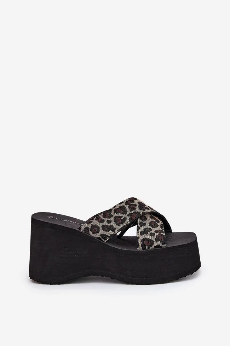 Klapki Na Koturnie|Klapki Na Platformie>Boto Klapki Damskie Na Koturnie I Platformie Panterka Czarne Sevolee