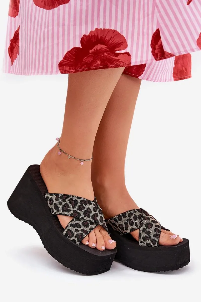 Klapki Na Koturnie|Klapki Na Platformie>Boto Klapki Damskie Na Koturnie I Platformie Panterka Czarne Sevolee