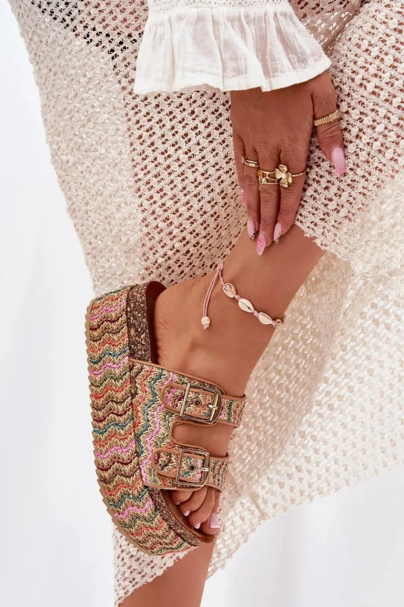 New Boto Klapki Damskie Na Masywnej Platformie Z Plecionką I Klamrami Multikolor Eradriana Wielokolorowy