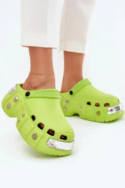 Outlet Boto Klapki Damskie Na Masywnej Platformie Limonkowe Korina Zielony