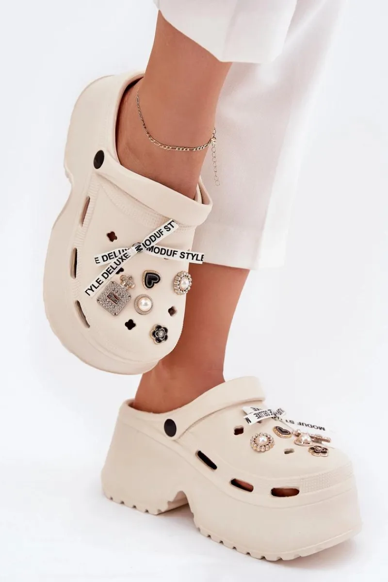 Klapki Basenowe|Klapki Na Platformie>Boto Klapki Damskie Na Masywnej Platformie Z Przypinkami Beżowe Vivira