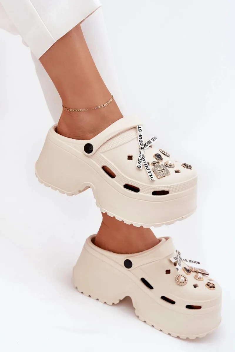 Klapki Basenowe|Klapki Na Platformie>Boto Klapki Damskie Na Masywnej Platformie Z Przypinkami Beżowe Vivira