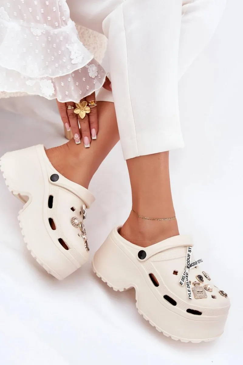 Klapki Basenowe|Klapki Na Platformie>Boto Klapki Damskie Na Masywnej Platformie Z Przypinkami Beżowe Vivira