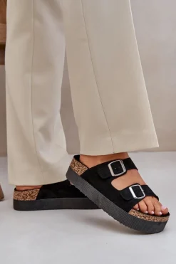 Online Klapki Damskie Na Masywnej Platformie Z Klamrami Czarne Aramia Damskie Klapki Korkowe|Klapki Na Platformie