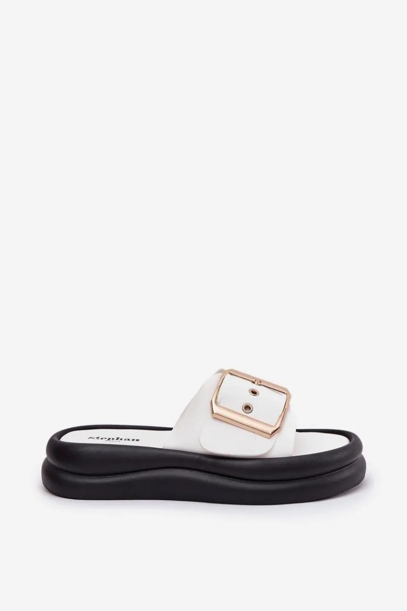 Klapki Na Platformie|Klapki Damskie Klasyczne>Boto Klapki Damskie Na Masywnej Platformie Z Ozdobną Klamrą Białe Zelori Biały