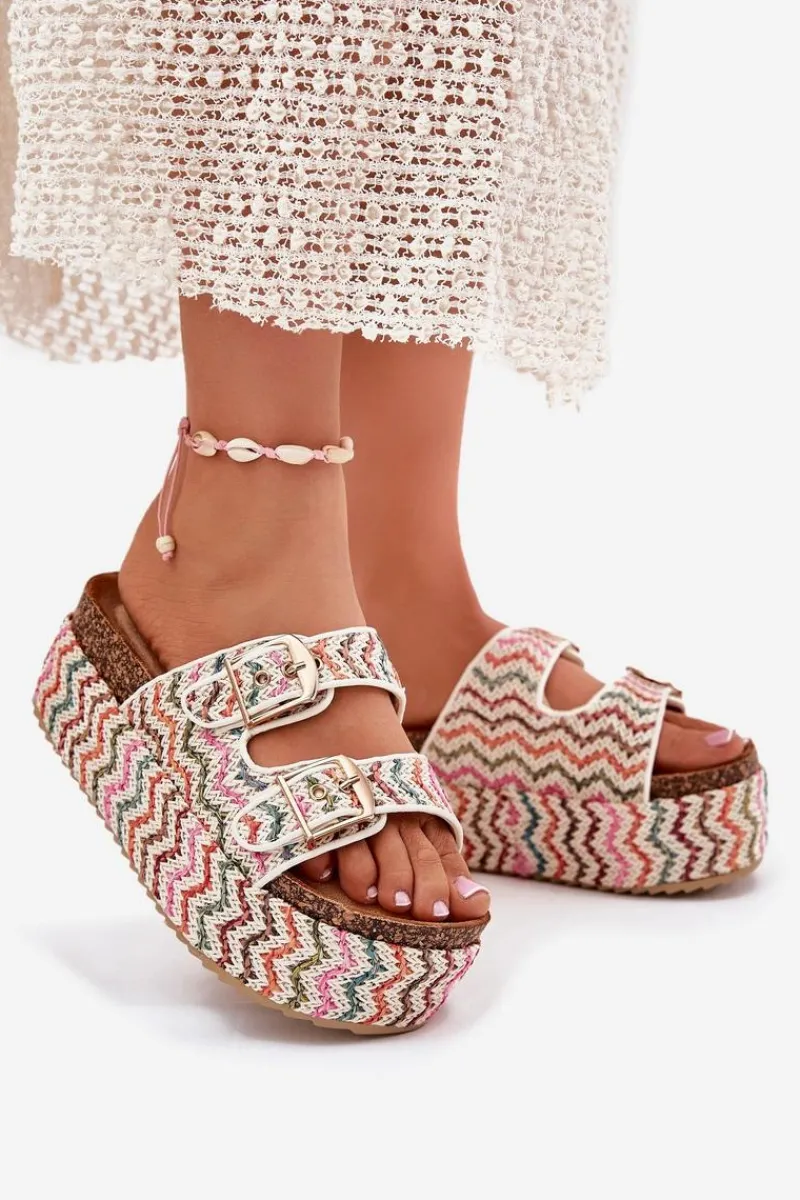 Klapki Korkowe|Klapki Na Platformie>Boto Klapki Damskie Na Masywnej Platformie Z Plecionką I Klamrami Multikolor Eradriana Wielokolorowy