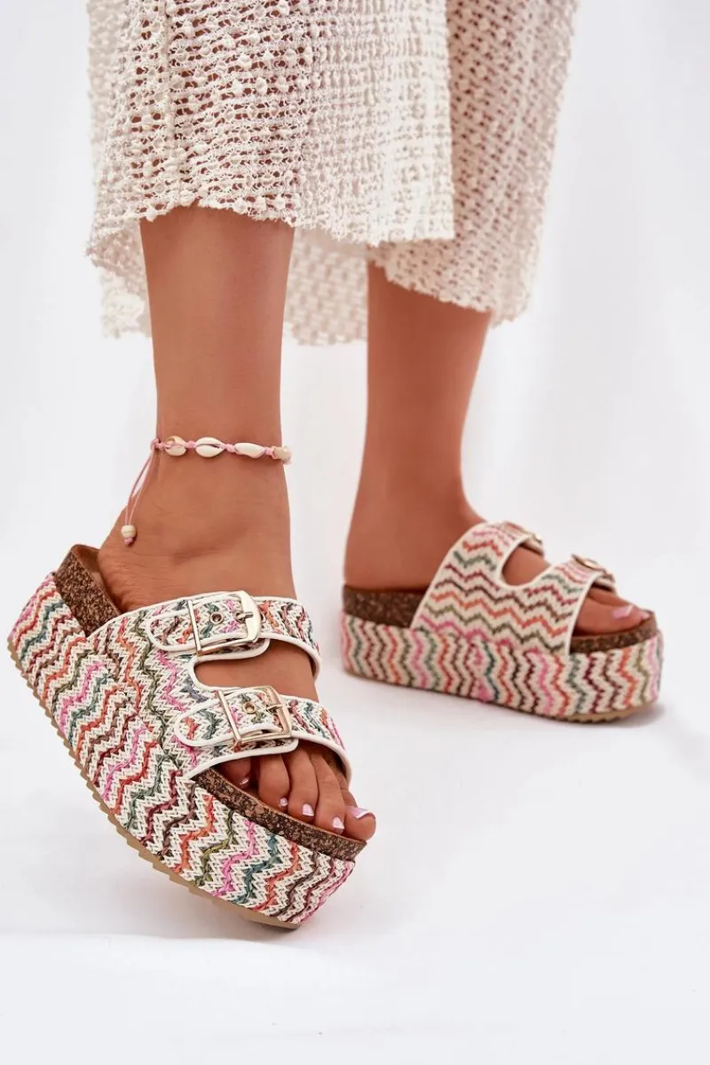 Klapki Korkowe|Klapki Na Platformie>Boto Klapki Damskie Na Masywnej Platformie Z Plecionką I Klamrami Multikolor Eradriana Wielokolorowy