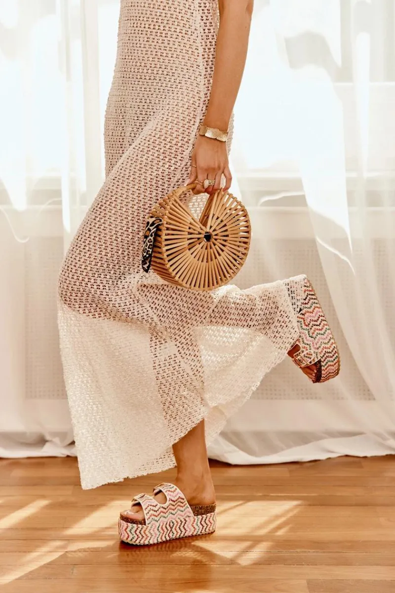 Klapki Korkowe|Klapki Na Platformie>Boto Klapki Damskie Na Masywnej Platformie Z Plecionką I Klamrami Multikolor Eradriana Wielokolorowy