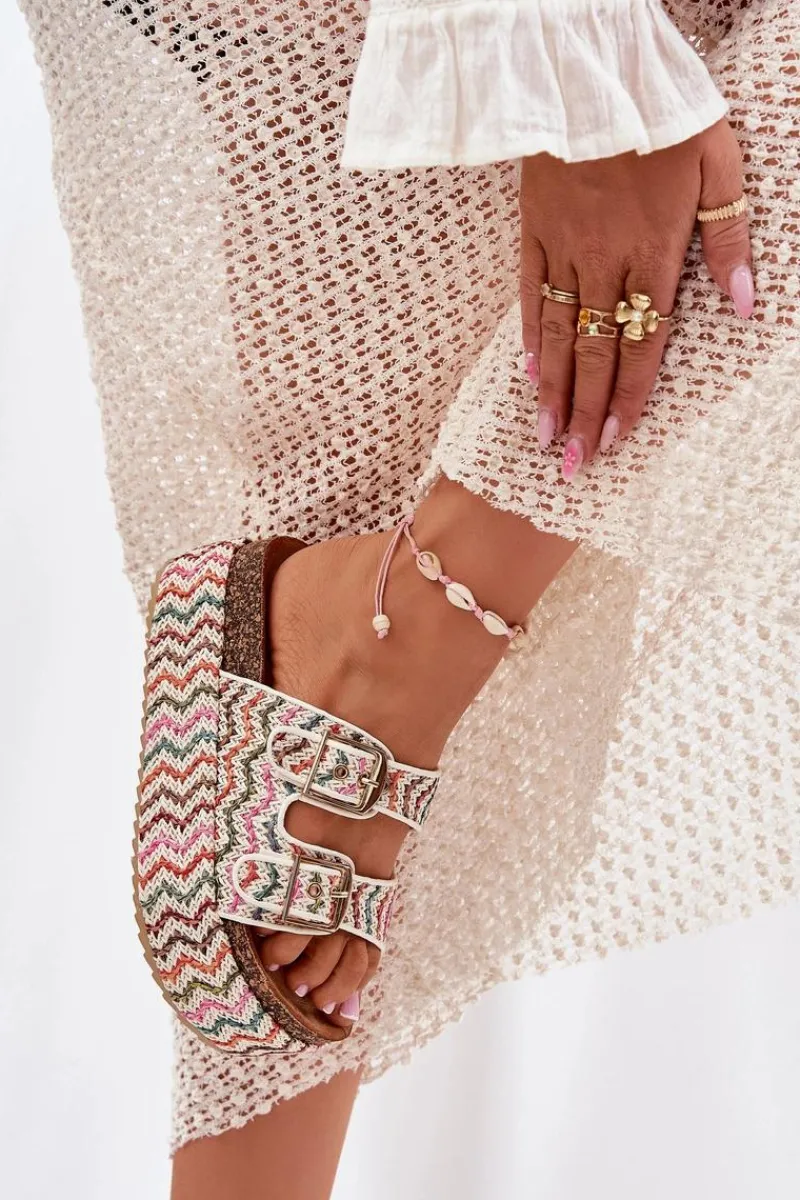 Klapki Korkowe|Klapki Na Platformie>Boto Klapki Damskie Na Masywnej Platformie Z Plecionką I Klamrami Multikolor Eradriana Wielokolorowy