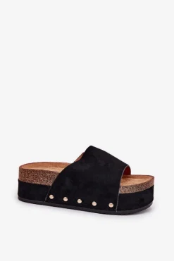 Hot Boto Klapki Damskie Na Masywnej Platformie Eko Zamszowe Czarne Vinnibe