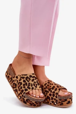 Best Klapki Damskie Na Masywnej Platformie Eko Zamszowe Panterka Brązowe Vinnibe Damskie Klapki Korkowe|Klapki Na Platformie