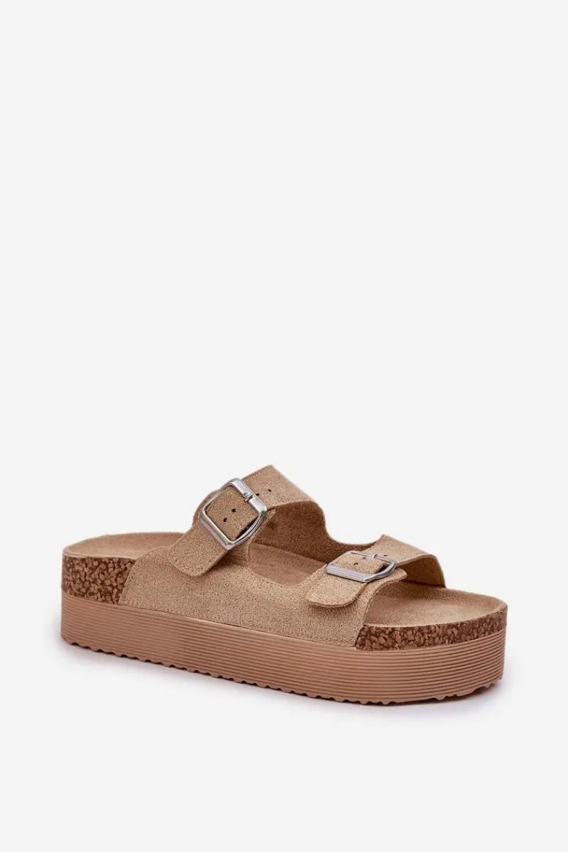 Klapki Korkowe|Klapki Na Platformie>Boto Klapki Damskie Na Masywnej Platformie Z Klamrami Beżowe Aramia