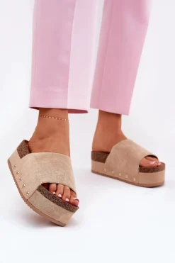 Klapki Korkowe|Klapki Na Platformie>Boto Klapki Damskie Na Masywnej Platformie Eko Zamszowe Khaki Vinnibe