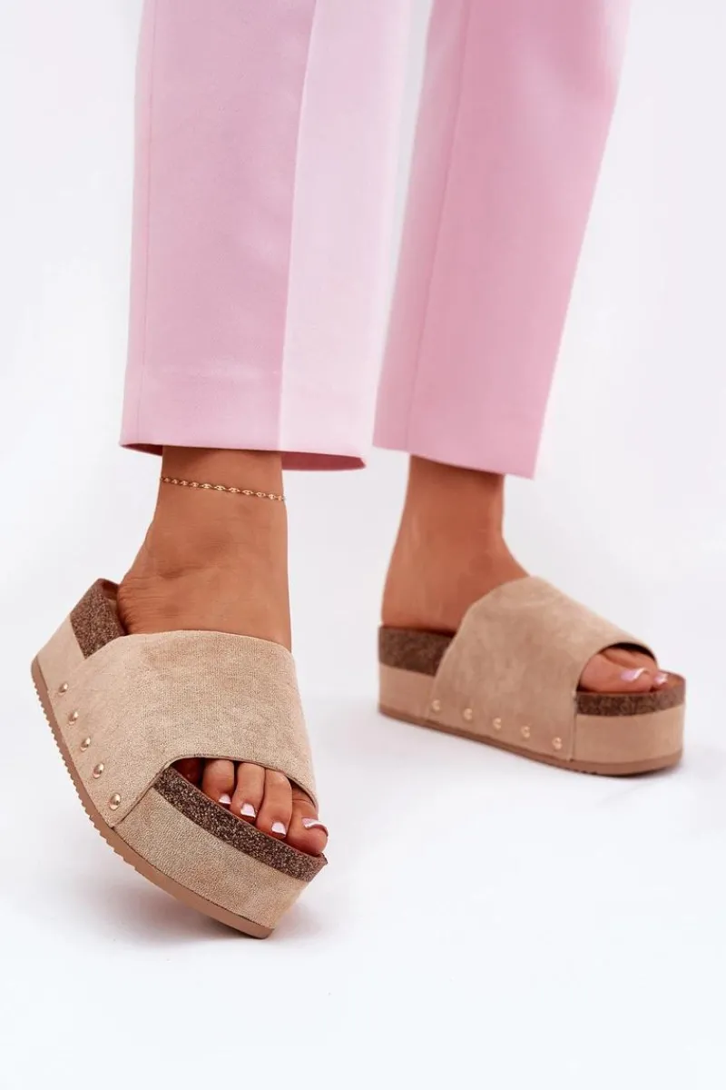 Klapki Korkowe|Klapki Na Platformie>Boto Klapki Damskie Na Masywnej Platformie Eko Zamszowe Khaki Vinnibe