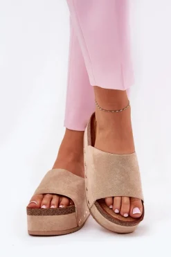 Klapki Korkowe|Klapki Na Platformie>Boto Klapki Damskie Na Masywnej Platformie Eko Zamszowe Khaki Vinnibe