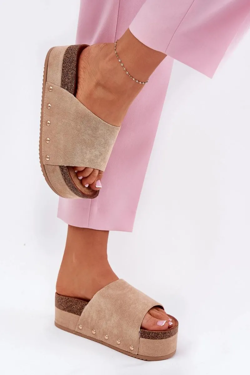 Klapki Korkowe|Klapki Na Platformie>Boto Klapki Damskie Na Masywnej Platformie Eko Zamszowe Khaki Vinnibe