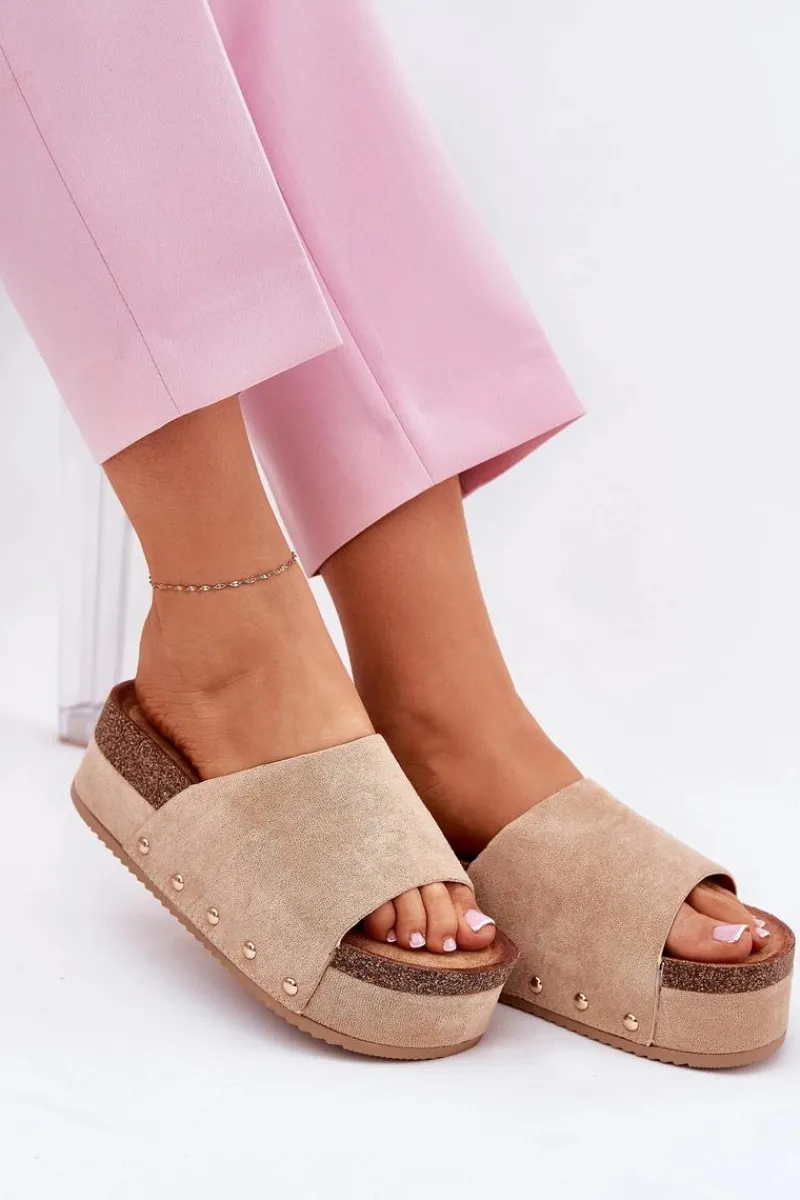 Klapki Korkowe|Klapki Na Platformie>Boto Klapki Damskie Na Masywnej Platformie Eko Zamszowe Khaki Vinnibe