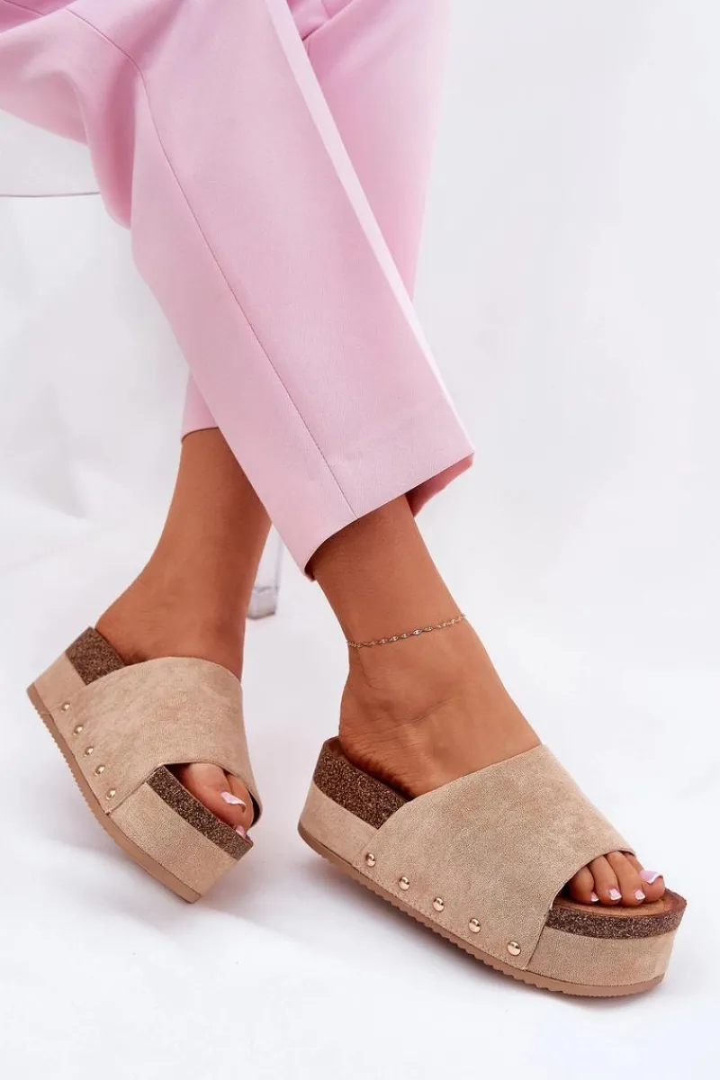 Klapki Korkowe|Klapki Na Platformie>Boto Klapki Damskie Na Masywnej Platformie Eko Zamszowe Khaki Vinnibe