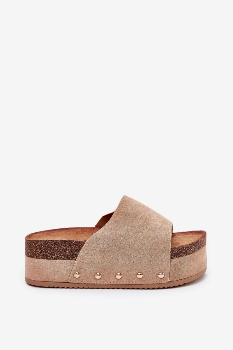 Klapki Korkowe|Klapki Na Platformie>Boto Klapki Damskie Na Masywnej Platformie Eko Zamszowe Khaki Vinnibe