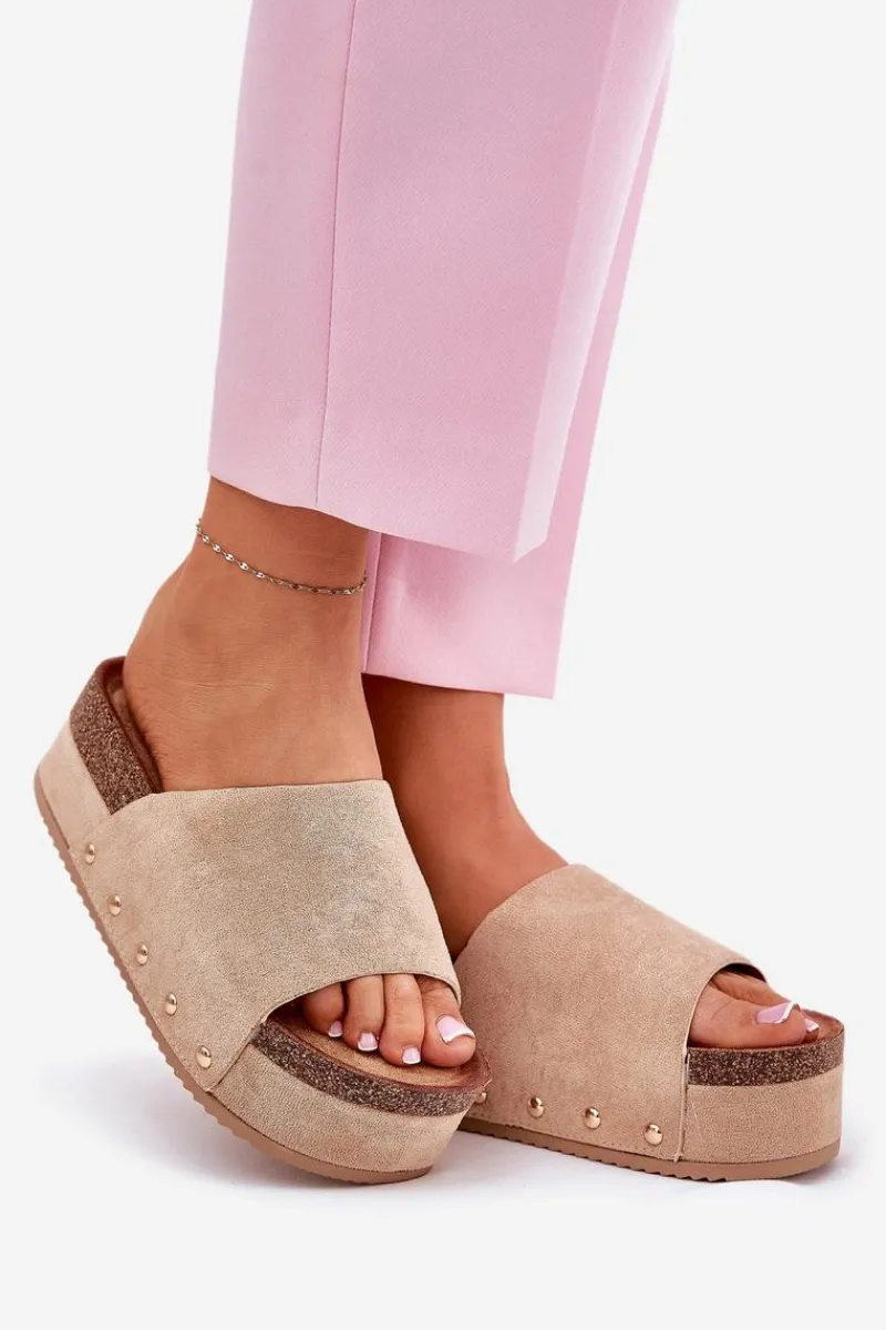 Klapki Korkowe|Klapki Na Platformie>Boto Klapki Damskie Na Masywnej Platformie Eko Zamszowe Khaki Vinnibe