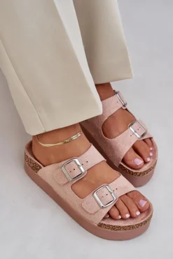 Klapki Korkowe|Klapki Na Platformie></noscript>Boto Klapki Damskie Na Masywnej Platformie Z Klamrami Różowe Aramia Różowy