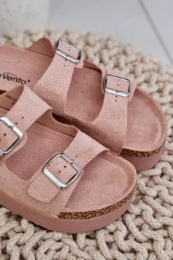 Klapki Korkowe|Klapki Na Platformie></noscript>Boto Klapki Damskie Na Masywnej Platformie Z Klamrami Różowe Aramia Różowy