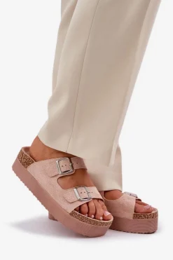 Klapki Korkowe|Klapki Na Platformie></noscript>Boto Klapki Damskie Na Masywnej Platformie Z Klamrami Różowe Aramia Różowy