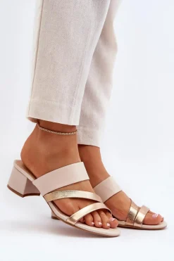 Outlet Boto Klapki Damskie Na Niskim Obcasie Beżowe Rosila