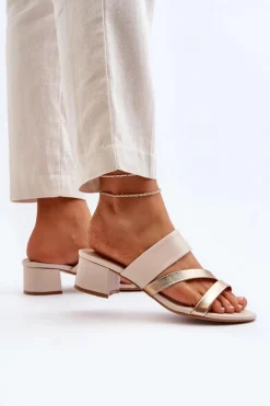 Outlet Boto Klapki Damskie Na Niskim Obcasie Beżowe Rosila