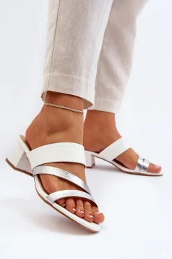 Outlet Boto Klapki Damskie Na Niskim Obcasie Białe Rosila