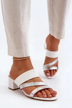 Outlet Boto Klapki Damskie Na Niskim Obcasie Białe Rosila