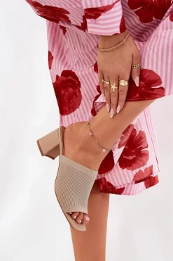 Online Boto Klapki Damskie Na Obcasie Typu Słupek Beżowe Wenilan Beżowy