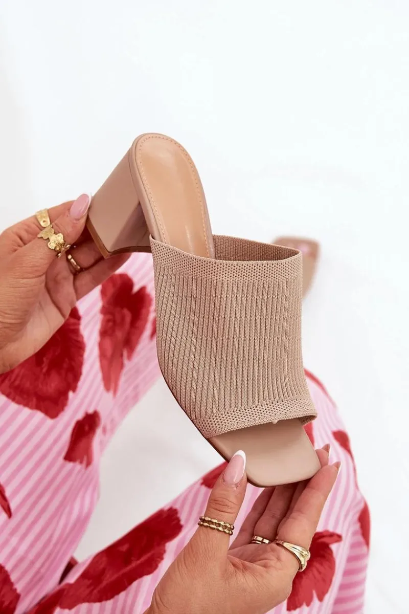 Online Boto Klapki Damskie Na Obcasie Typu Słupek Beżowe Wenilan Beżowy