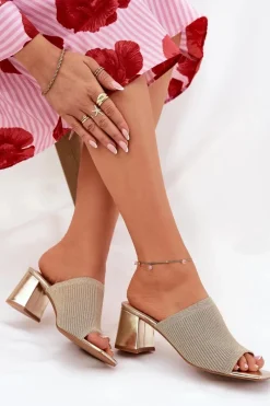 Discount Boto Klapki Damskie Na Obcasie Typu Słupek Złote Wenilan