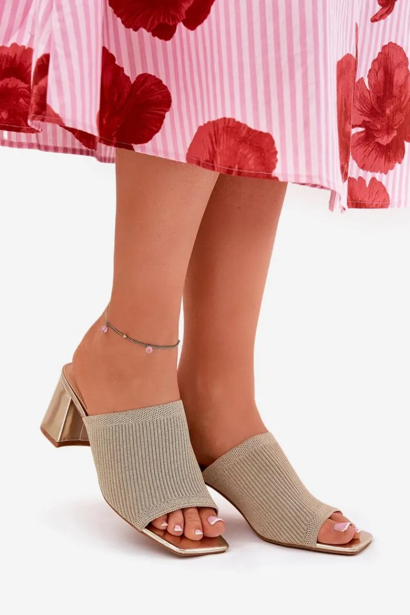 Discount Boto Klapki Damskie Na Obcasie Typu Słupek Złote Wenilan