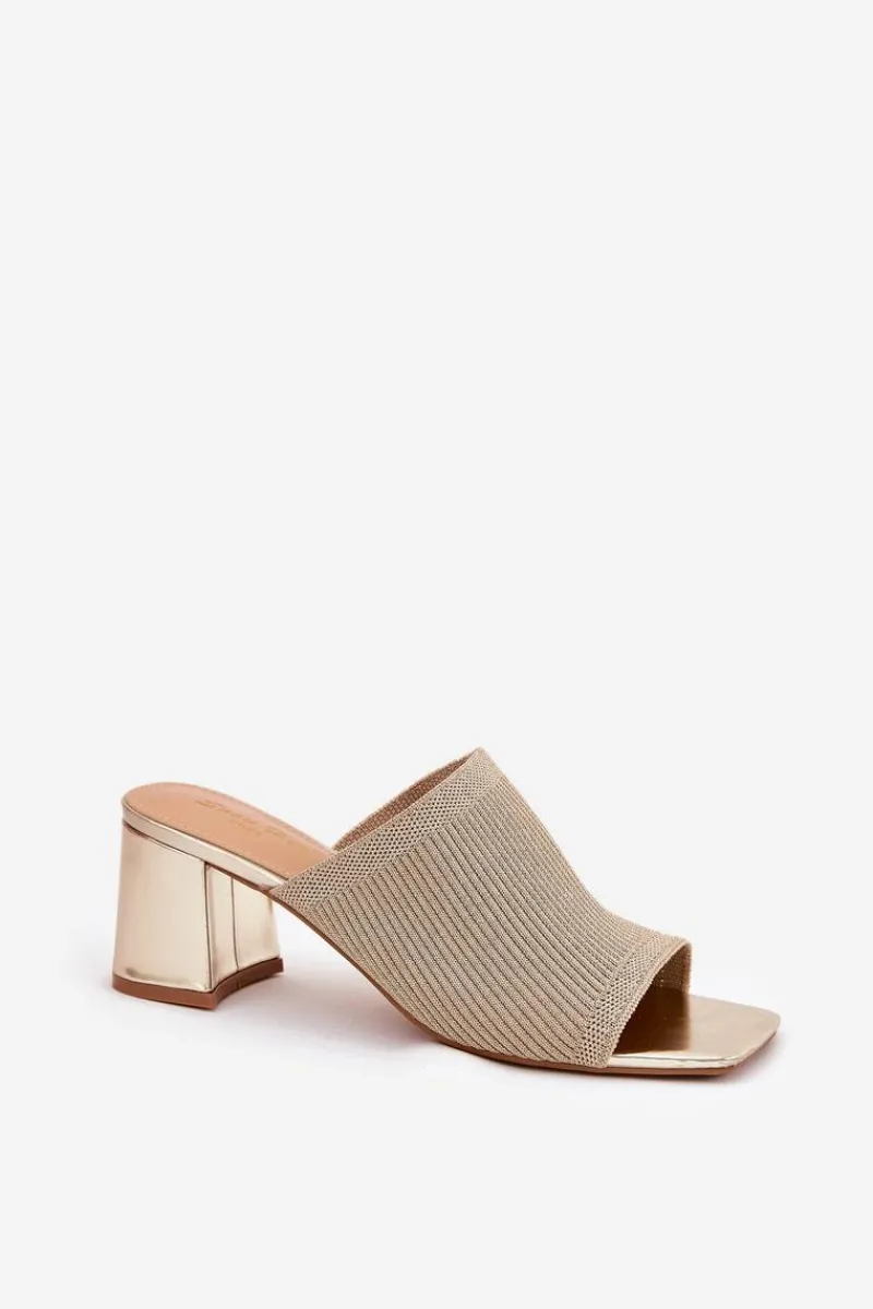 Discount Boto Klapki Damskie Na Obcasie Typu Słupek Złote Wenilan