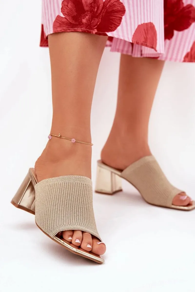 Discount Boto Klapki Damskie Na Obcasie Typu Słupek Złote Wenilan