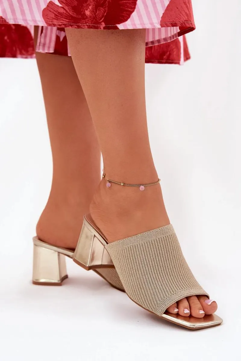 Discount Boto Klapki Damskie Na Obcasie Typu Słupek Złote Wenilan