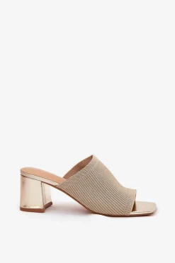 Discount Boto Klapki Damskie Na Obcasie Typu Słupek Złote Wenilan