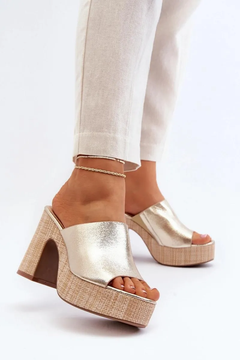 Klapki Na Obcasie|Klapki Damskie Klasyczne>Boto Klapki Damskie Na Obcasie Słupku Złote Siobhan