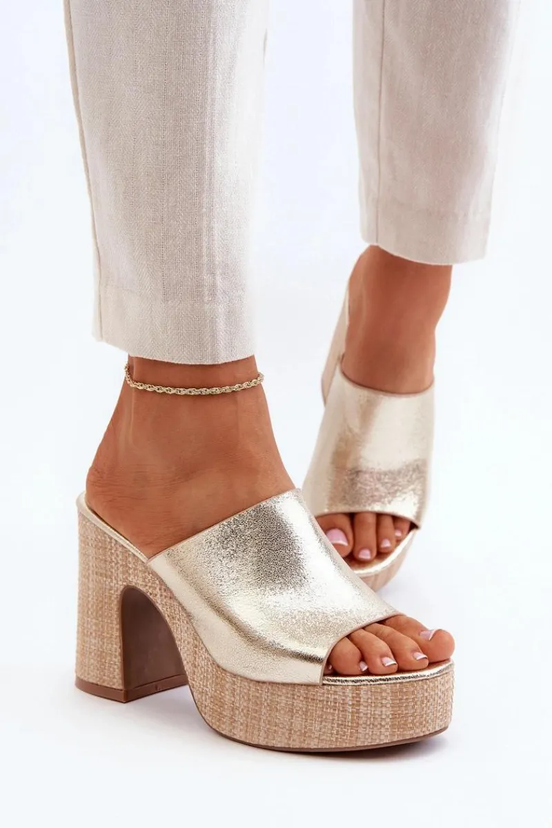 Klapki Na Obcasie|Klapki Damskie Klasyczne>Boto Klapki Damskie Na Obcasie Słupku Złote Siobhan